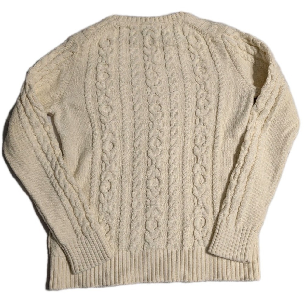 L.L.Bean Cable Knit Sweater Womens Small Cream Cotton‎ Crewneck Classic - Picture 6 of 6
